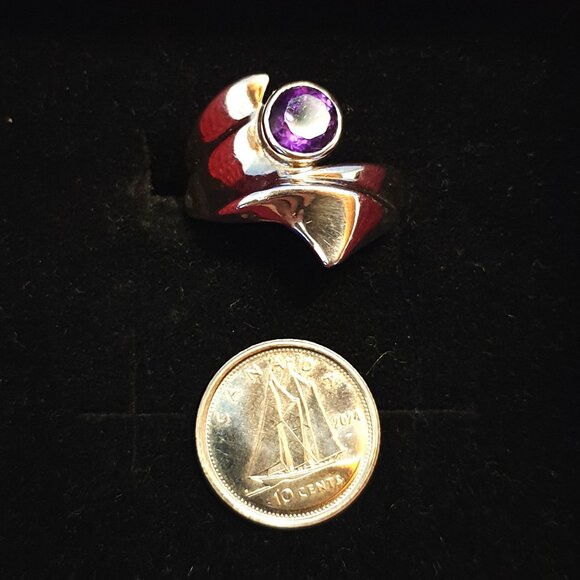 Unique Vintage Sterling Silver Natural Amethyst Floral Statement Ring – Size 9 - Picture 10 of 15